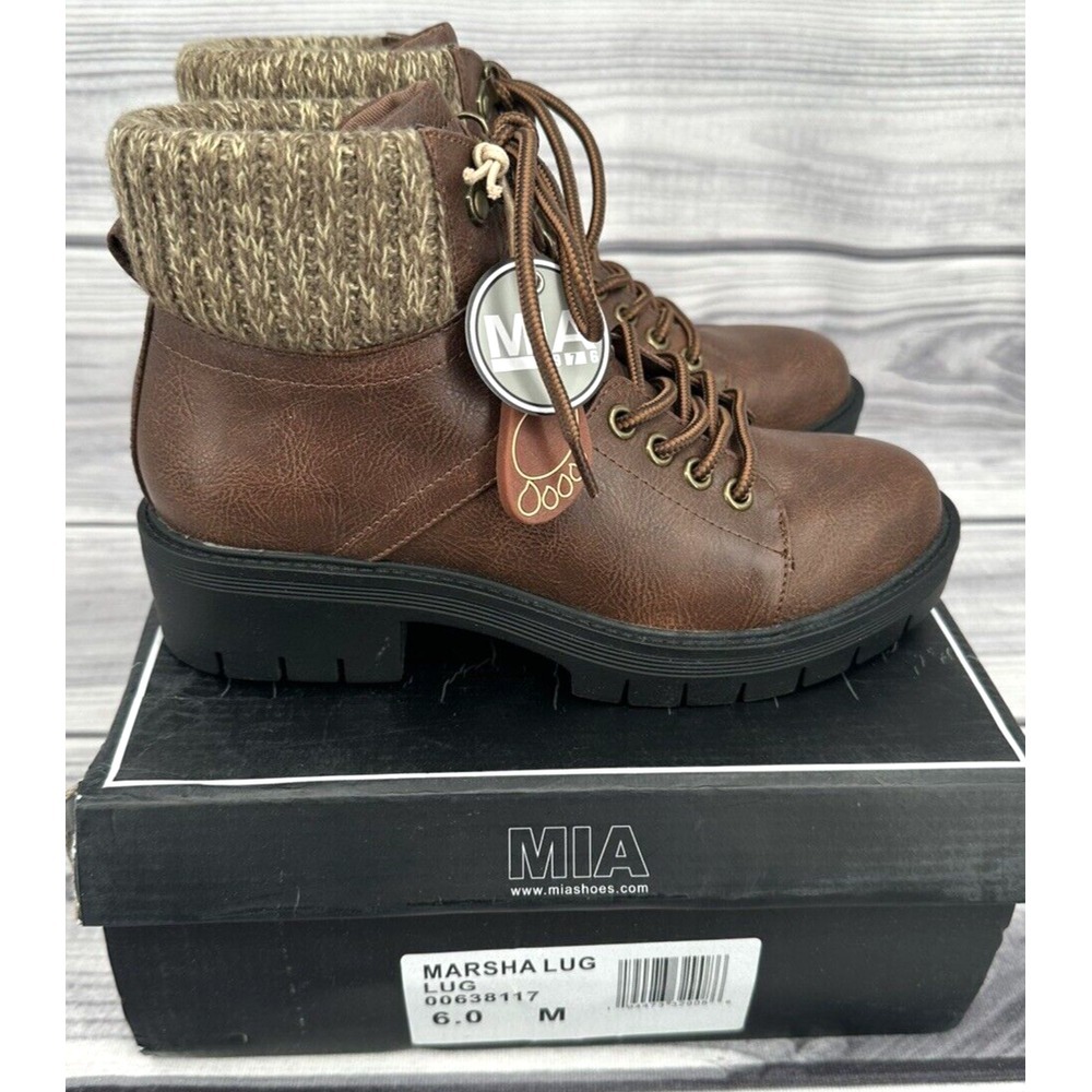 MIA MARSHA LUG ANKLE BOOTS Women's Size 6 M BROWN NEW IN BOX!!